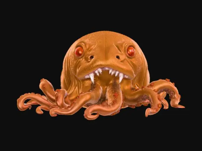 3D model for a highly detailed cross between a naked mole rat and an octopus with fangs like a giant anaconda.