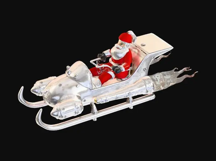3D model for Create a highly detailed Santa Sled with rocket engines and flames painted on the sides. #Christmas2025#