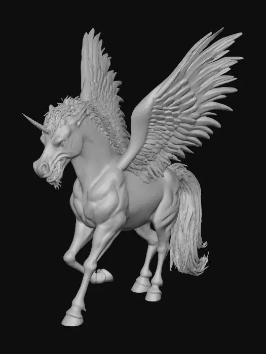 3D model for A highly detailed, rabid pegasus, with wings outstretched and growling.