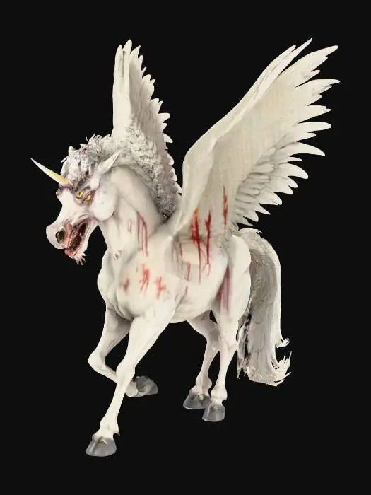 3D model for A highly detailed, rabid pegasus, with wings outstretched and growling.