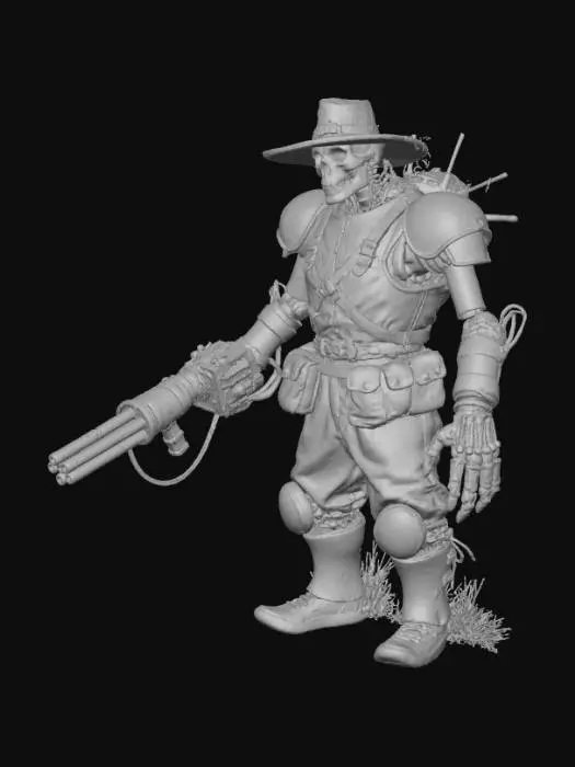 3D model for a mechanical scarecrow with a flamethrower.