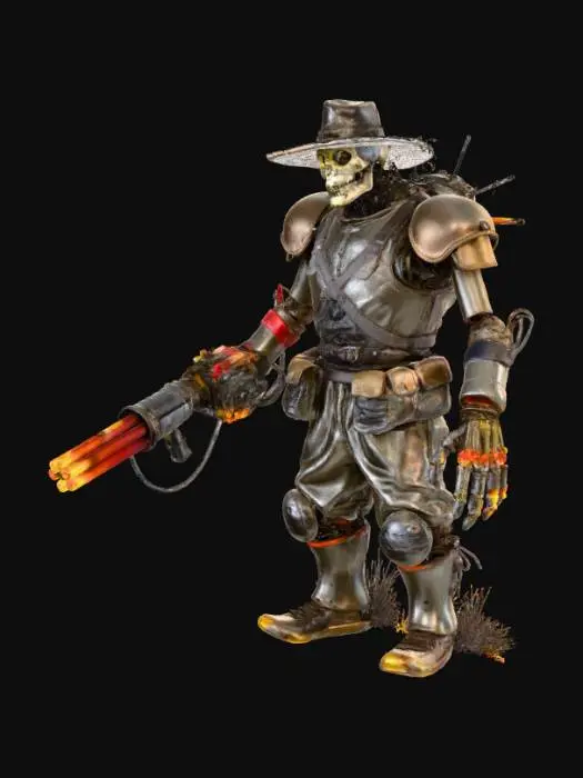 3D model for a mechanical scarecrow with a flamethrower.