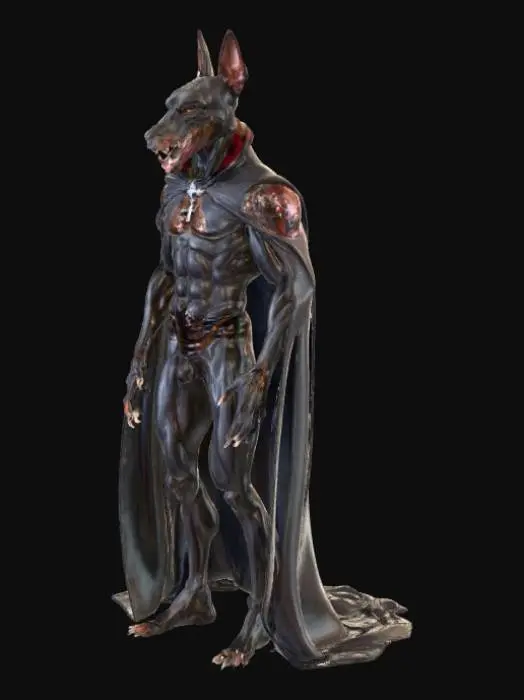 3D model for Create a highly detailed cross between a vampire and a doberman.