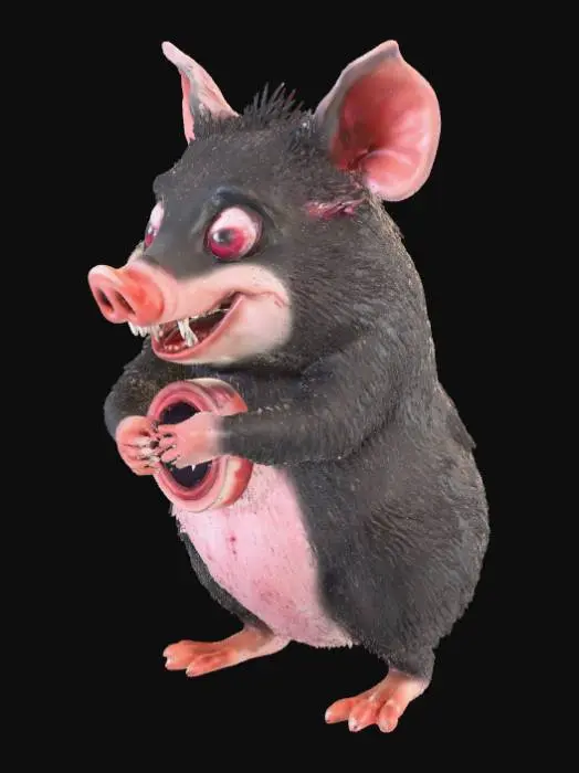 3D model for A giant spooky hamster with vampire fangs and the body of a pig.