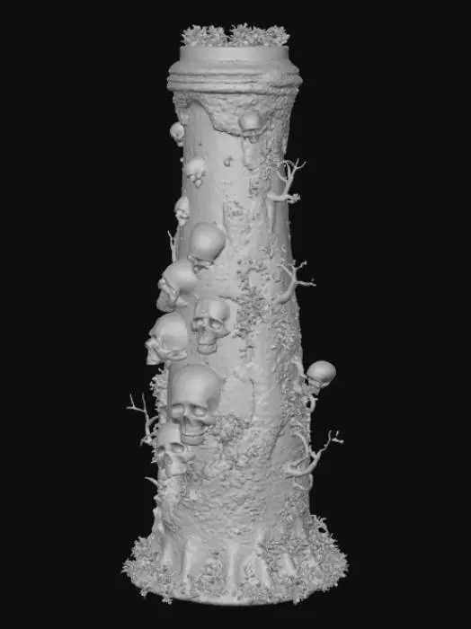 3D model for A large lava lamp that has detailed skulls floating inside of it.  Vines are growing on the outside of the lamp.