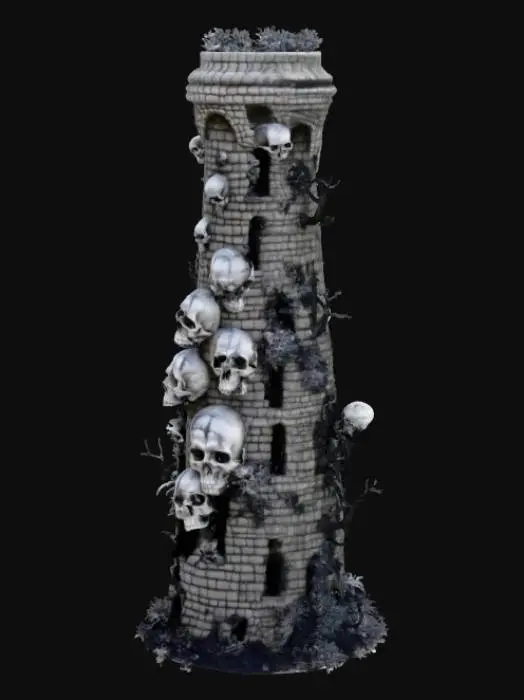 3D model for A large lava lamp that has detailed skulls floating inside of it.  Vines are growing on the outside of the lamp.