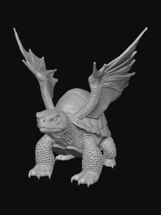 3D model for Create a detailed turtle with wings on its back and fangs.