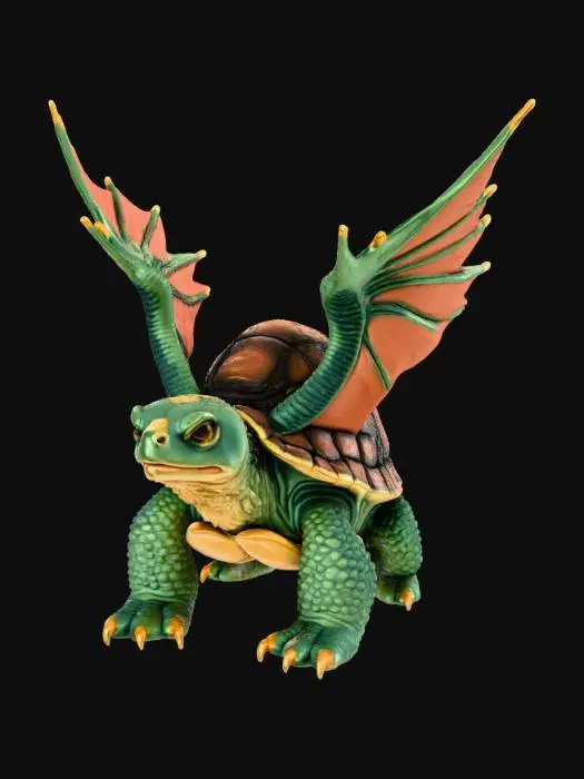 3D model for Create a detailed turtle with wings on its back and fangs.