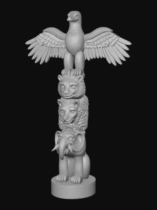 3D model for Create an Indian Totem pole with 4 layers.  An eagle top's it, with a bear, lion, and elephant as the remainder of the totem.