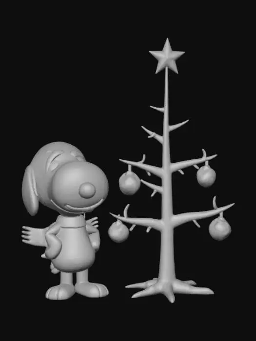 3D model for Create a scene from the Charlie Brown Christmas with Snoopy and a weak Christmas tree.