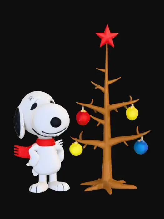 3D model for Create a scene from the Charlie Brown Christmas with Snoopy and a weak Christmas tree.