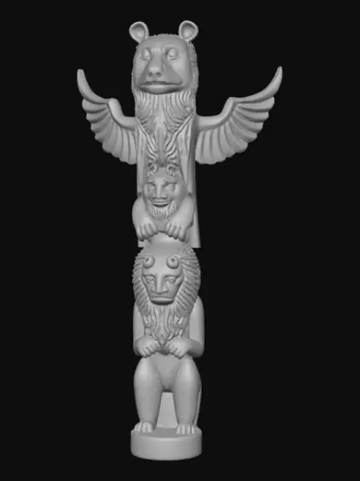 3D model for a totem with a grizzly bear on top, then an eagle, lion and duck.