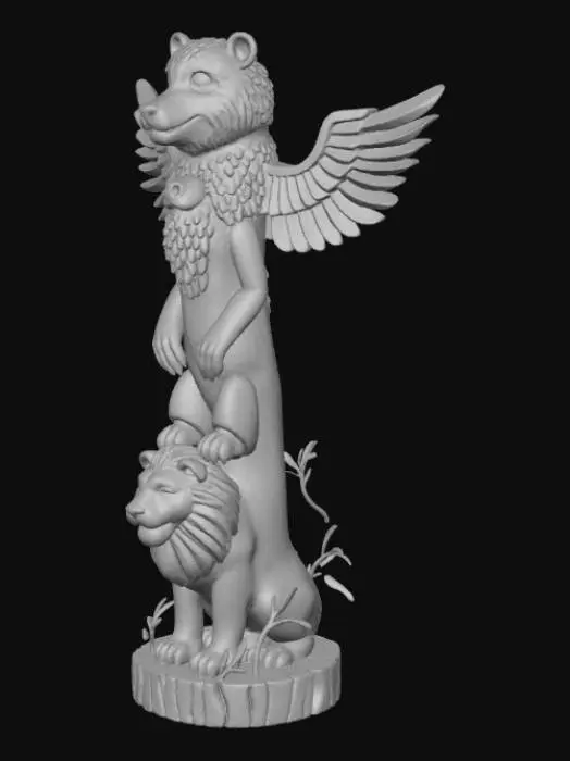 3D model for a totem with a grizzly bear on top, then an eagle, lion. #thanksgiving#