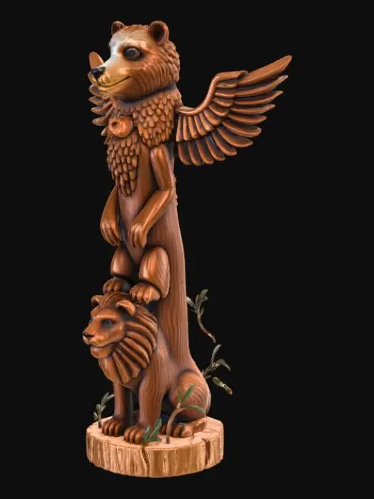 3D model for a totem with a grizzly bear on top, then an eagle, lion. #thanksgiving#