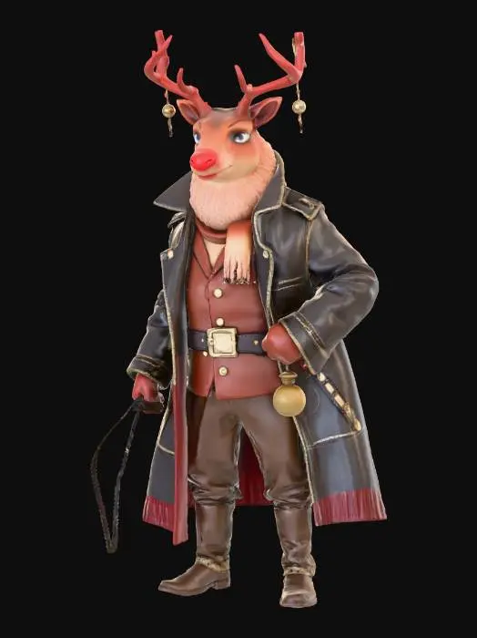 3D model for Create a detailed Red Nosed Reindeer wearing a leather outfit including a whip and ball gag., #Christmas2025#