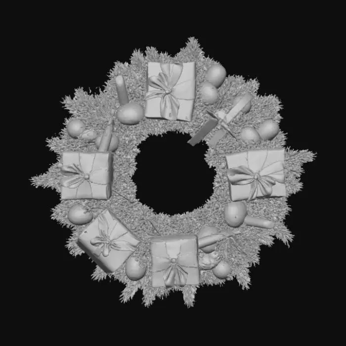 3D model for Create a Holiday wreath with presents and candy canes around it.