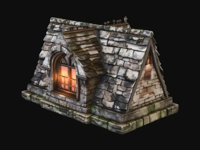 3D model for Stone Cottage with Warm Light