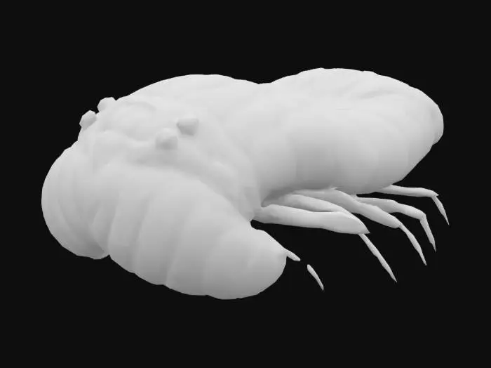 3D model for a large larval worm with snapping mandibles and eye stalks
