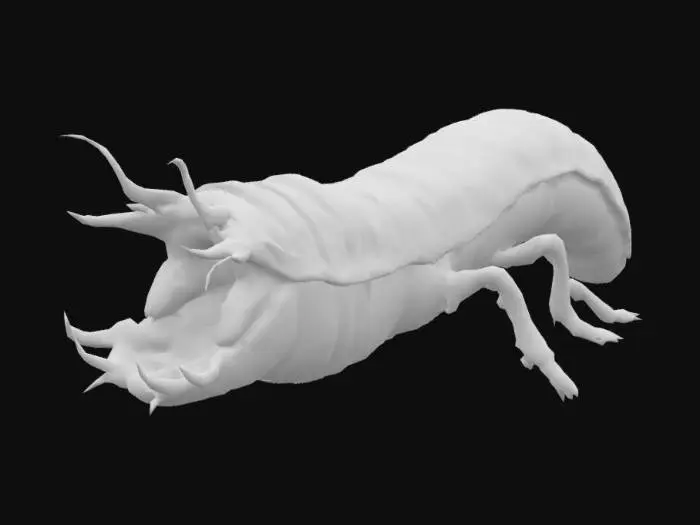 3D model for a large larval worm with snapping mandibles and eye stalks