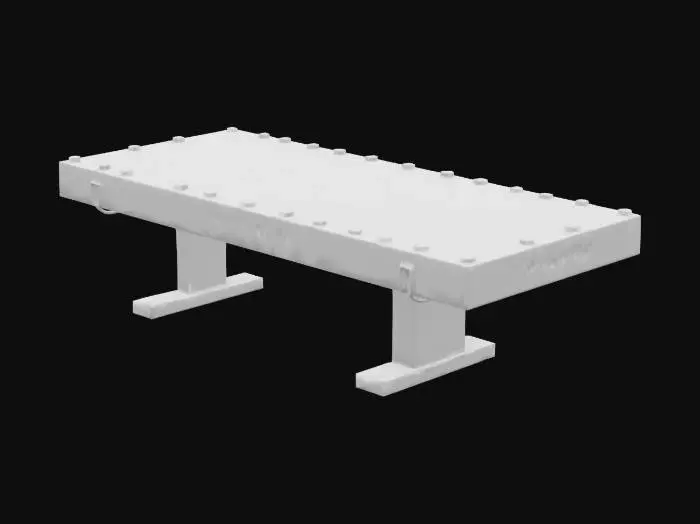 3D model for A heavy-duty military briefing table made of matte-black steel with a rough wooden surface, visible scratches and gouges from years of use, burn marks and cigarette burns embedded into the wood, faded and wrinkled tactical maps taped to the tabletop, reinforced steel corners, visible weld seams, slight rust buildup on legs and lower frame, utilitarian combat zone design, placed in a gritty Call of Duty Modern Warfare II-style briefing room, photorealistic, high poly, 10k polycount, sharp edges, aligned and detailed 4K textures, quad-dominant mesh, cinematic lighting, realistic materials and wear