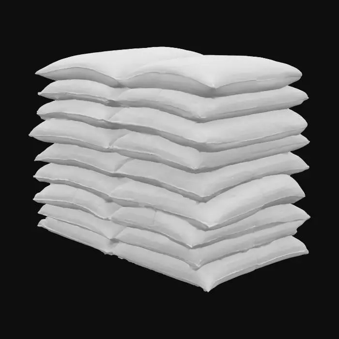 3D model for Call of Duty Modern Warfare II sandbag barricade, stacked and irregularly placed, fabric texture with visible seams and dirt, slightly torn or weathered, military-grade material, desert combat setting, dust accumulation, debris nearby, high poly, photorealistic, 4K texture, HDR lighting, realistic shadow casting, war-torn environment, cinematic realism