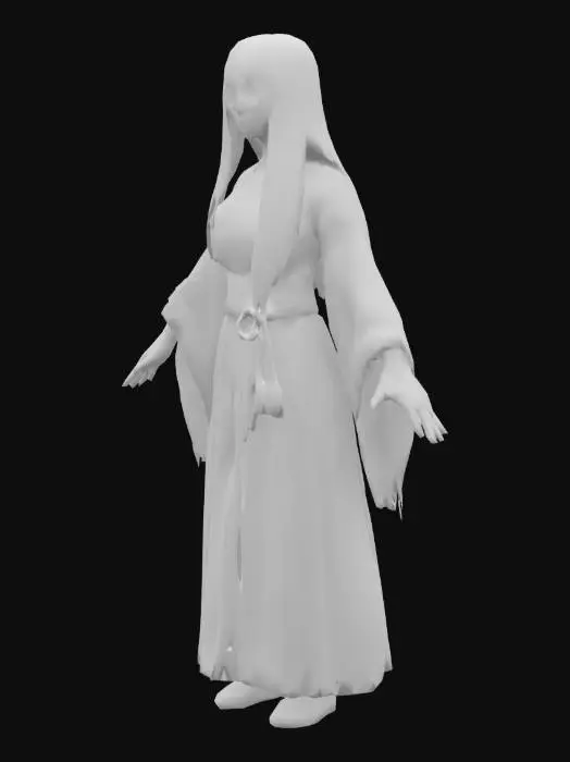 3D model for 1924 yılında istanbul da 65 yaşlarında  bir kadın. elleri aşağıda iki yana biraz açık, bacakları yanlara açık şekilde gözükecek. Anime tarzında olsun.