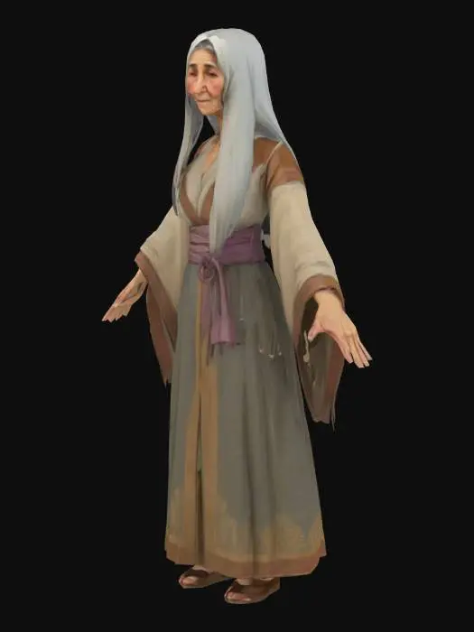 3D model for 1924 yılında istanbul da 65 yaşlarında  bir kadın. elleri aşağıda iki yana biraz açık, bacakları yanlara açık şekilde gözükecek. Anime tarzında olsun.