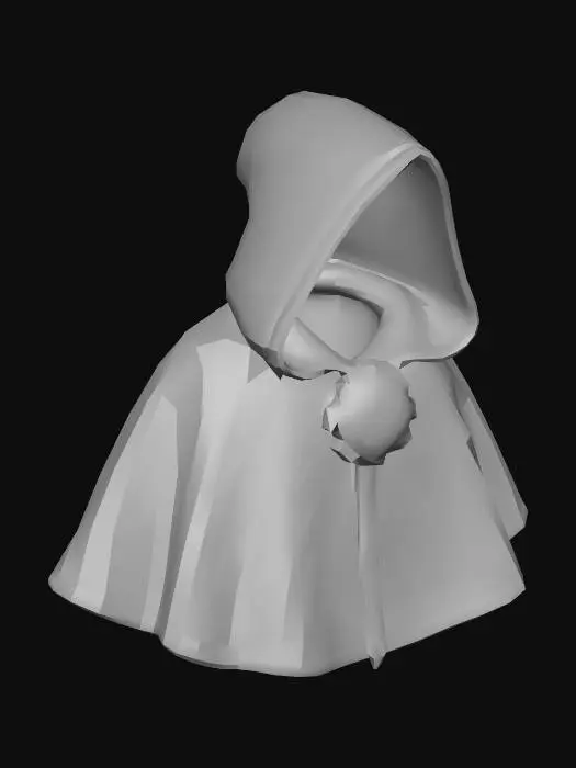 3D model for a stylized cartoon hooded cape with scifi broch half body cover