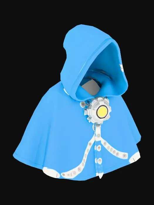 3D model for a stylized cartoon hooded cape with scifi broch half body cover