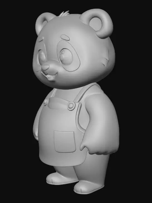 3D model for cute little panda who is caffe manager on coffee shop. asset for a video game. chibi style