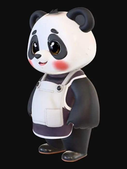 3D model for cute little panda who is caffe manager on coffee shop. asset for a video game. chibi style