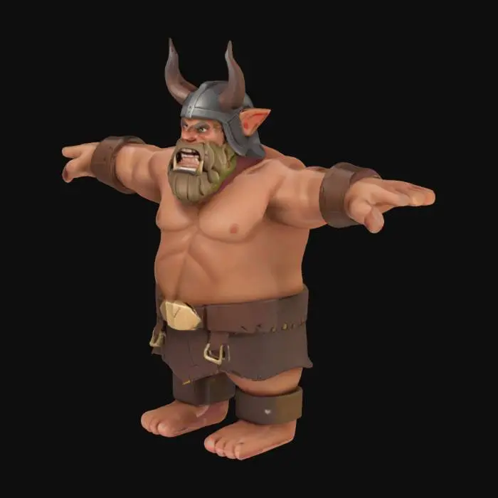 3D model for barbarian , Clash of Clans, Battle Pose, Highly Detailed, T-Pose, no weapon