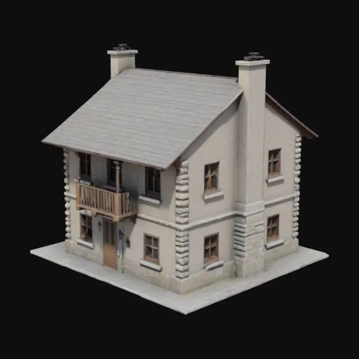 3D model for stone two-storey hunter's house with a balcony from 1800