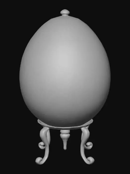 3D model for Fabergé egg, with many notches to put jewels, gold embossing all around, on a build able stand