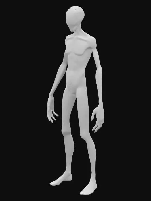 3D model for tall skinny faceless monster, Full Body, A-pose, Symmetrical Body