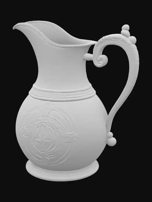 3D model for An antique, black metallic pitcher with a Viking inscription, textured old surface, with handle. Celtic style design
