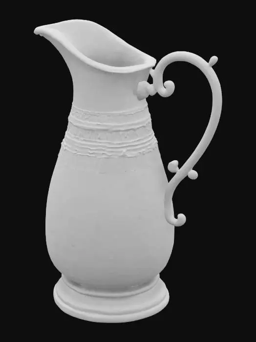 3D model for An antique, black metallic pitcher with a Viking inscription, textured old surface, with handle. Celtic style design
