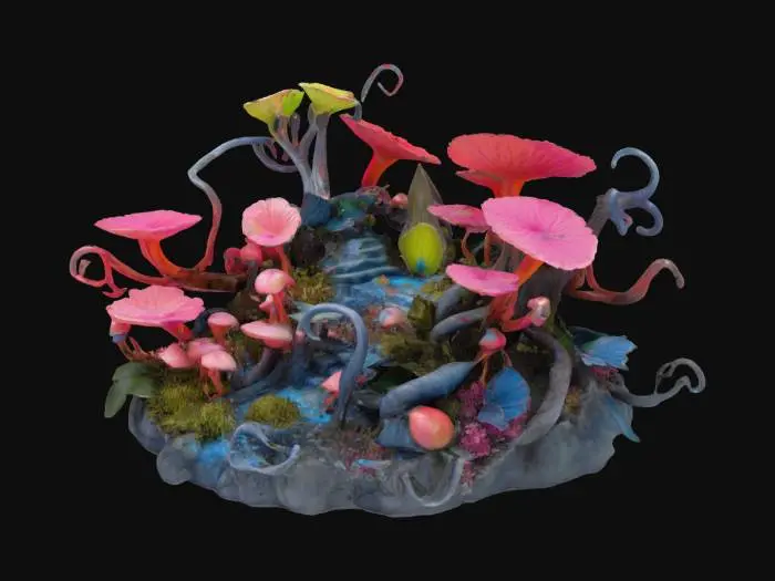 3D model for Fairy Forest,Real life world of Alien Plants DIORAMA ,unique style blends intricate Aliens tones with silver Blue accents, OUR vivid emotional expression and modernism, creates a striking visual experience 