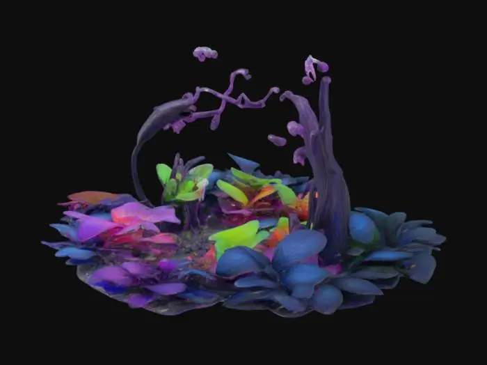 3D model for Fairy Forest,Real life world of Alien Plants DIORAMA ,unique style blends intricate Aliens tones with silver Blue accents, OUR vivid emotional expression and modernism, creates a striking visual experience 