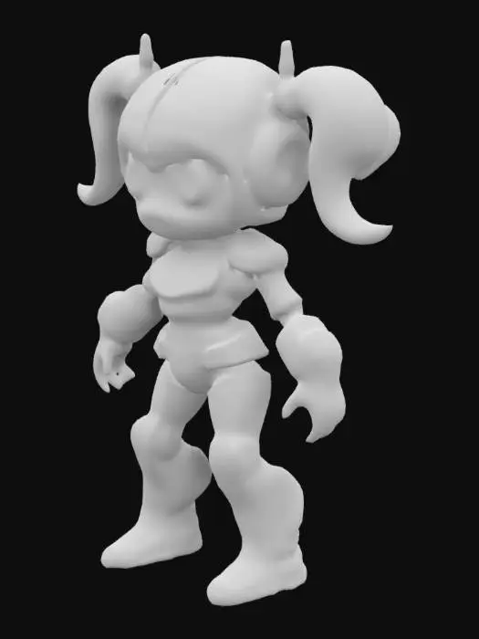 3D model for Mechanical，Cyberpunk，Powerpuff Girl，Futuristic Technology，Dynamic Pose，Neon glow，Light reflection, featuring metallic textures, glowing accents in pink, blue, and green, and robotic enhancements like LED eyes.