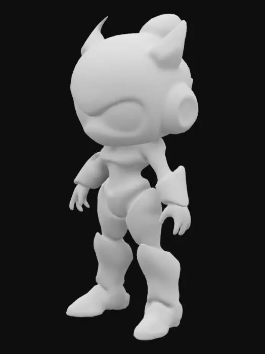 3D model for A mechanical redesign of the Powerpuff Girl, featuring metallic textures, glowing accents in pink, blue, and green, and robotic enhancements like and LED eyes. Their iconic outfits blend with futuristic armor and holographic details, The design combines playful charm with a high-tech, industrial vibe.