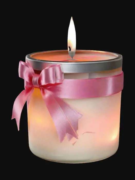 3D model for Scented candle, warm and romantic, tied with pink bow, ribbon, lit, shimmering light, #valentine#