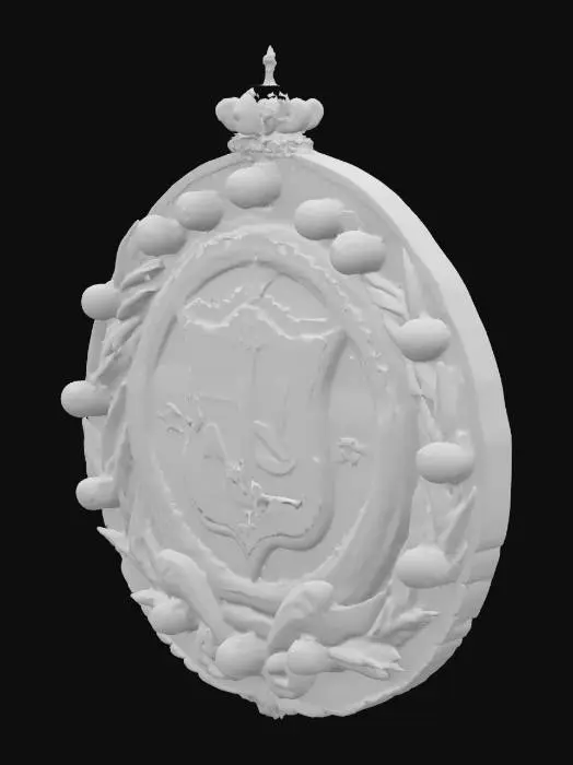 3D model for In the center is the government symbol of Ocean City, a blend of medieval-era cameo aesthetics and psychedelic surrealism, inlaid with luminous pearls and flanked by symmetrical coral.
