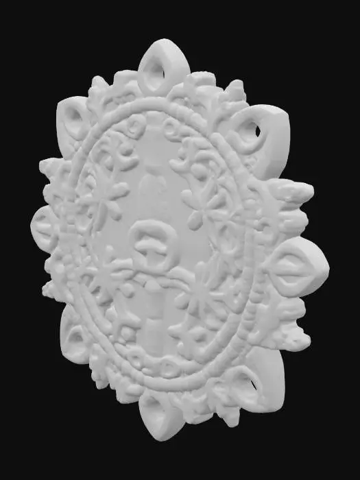 3D model for In the center is the government symbol of Ocean City, a blend of medieval-era cameo aesthetics and psychedelic surrealism, inlaid with luminous pearls and flanked by symmetrical coral.

