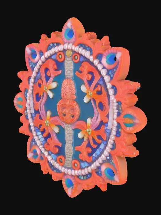 3D model for In the center is the government symbol of Ocean City, a blend of medieval-era cameo aesthetics and psychedelic surrealism, inlaid with luminous pearls and flanked by symmetrical coral.

