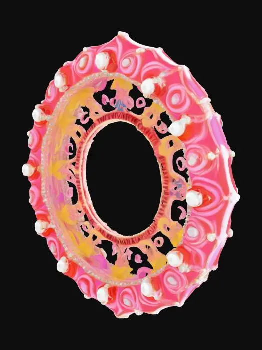 3D model for The government symbol of Ocean City, a fusion of medieval-era cameo aesthetics and psychedelic surrealism, inlaid with luminous pearls, with an openwork symmetrical structure.
