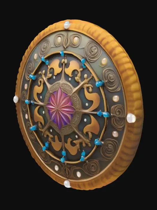 3D model for The government symbol of Ocean City, a fusion of medieval-era cameo aesthetics and psychedelic surrealism, inlaid with luminescent pearls
