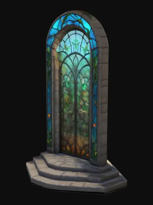 3D model for An arch-backed structure with a towering obsidian arch back, ribs inlaid with blue-violet gemstone patterns, and an onyx-embedded throne base with cracks oozing red magma light effects