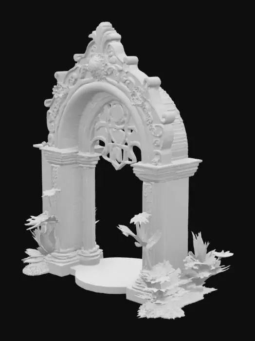 3D model for Botanical stone Arch, archway, Game Assets, Stone, Carved, hand painted, bold deep lines and edges. 
A colorful botanical stone relief arch with spring pastel nature scenes, Etched, stained glass, luminous, Carved, Polished, Highly Detailed, Ultra Realistic the inside is light and luminous and colorful all the way around, magical, fairy dust