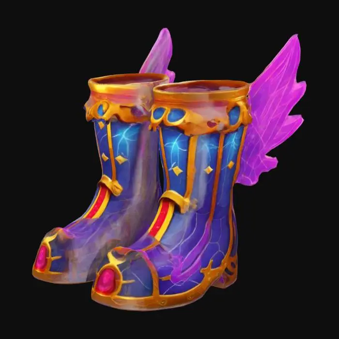 3D model for Blue with purple boots with wings, rich detailing, ruffled texture, vamp with cloud decoration
